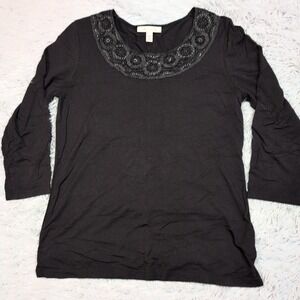 JM Collection Shirt Womens‎ S Black Top Blouse Casual Career Comfort Preppy